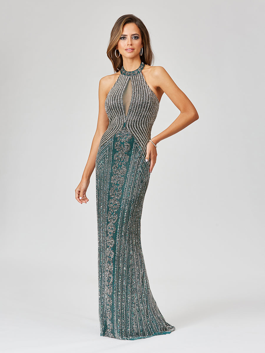 Halter Neck Dress with Keyhole - JUSTLUXURY