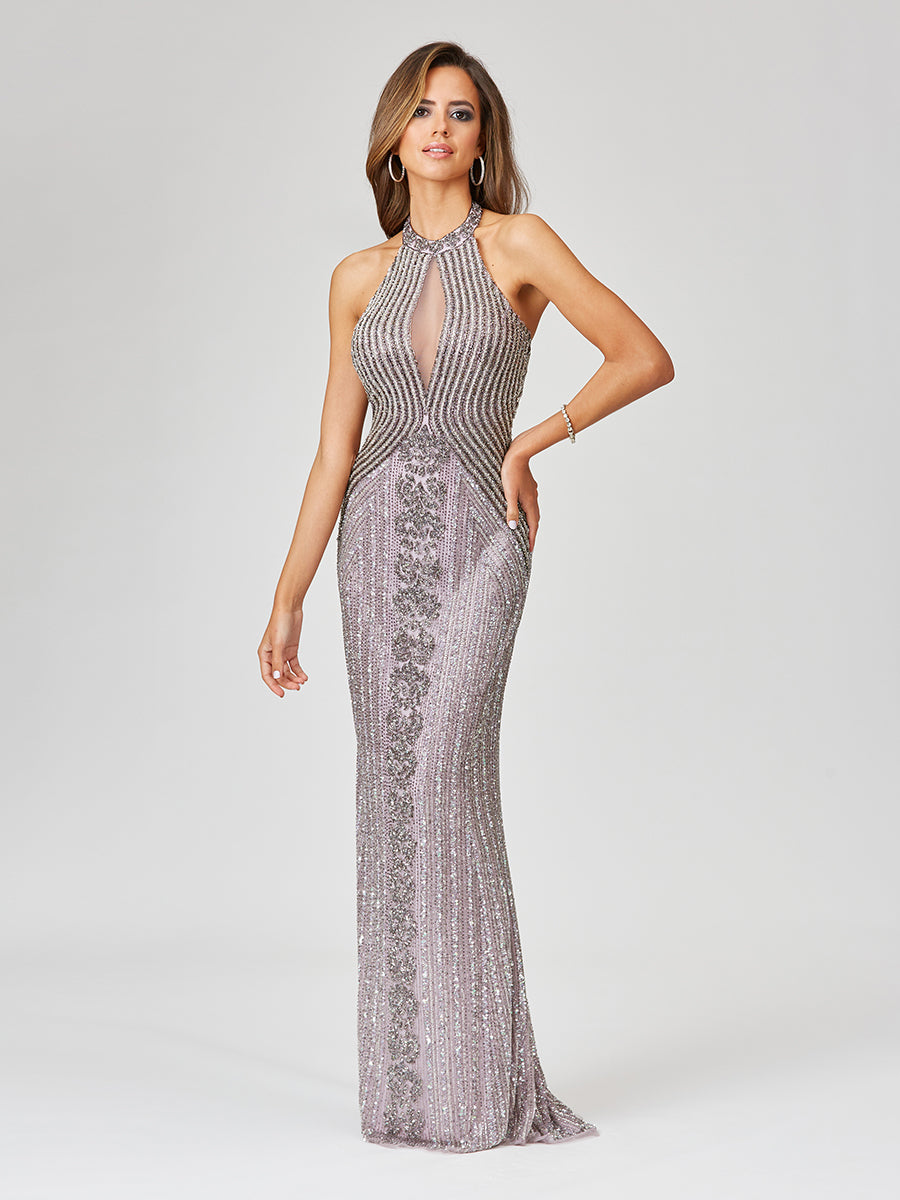 Halter Neck Dress with Keyhole - JUSTLUXURY