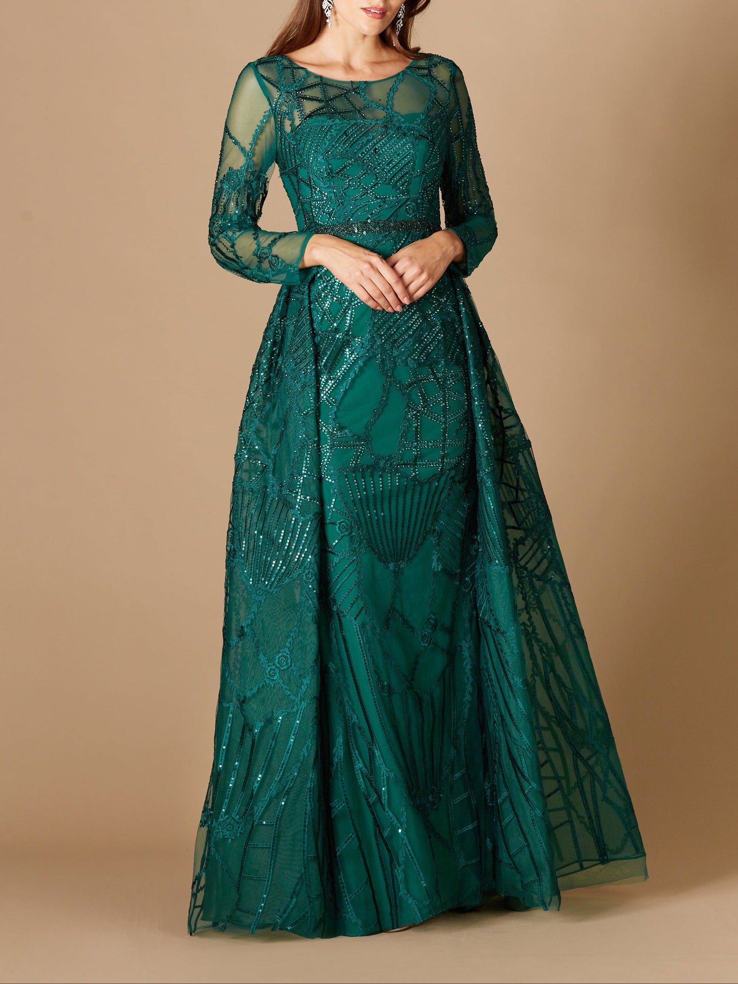 Lara 29633 - Gorgeous Overskirt Dress with Long Sleeves - JUSTLUXURY