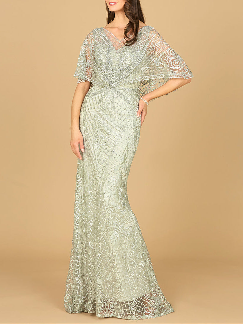 Lara 29673 - Cape Sleeve Mermaid Gown - JUSTLUXURY