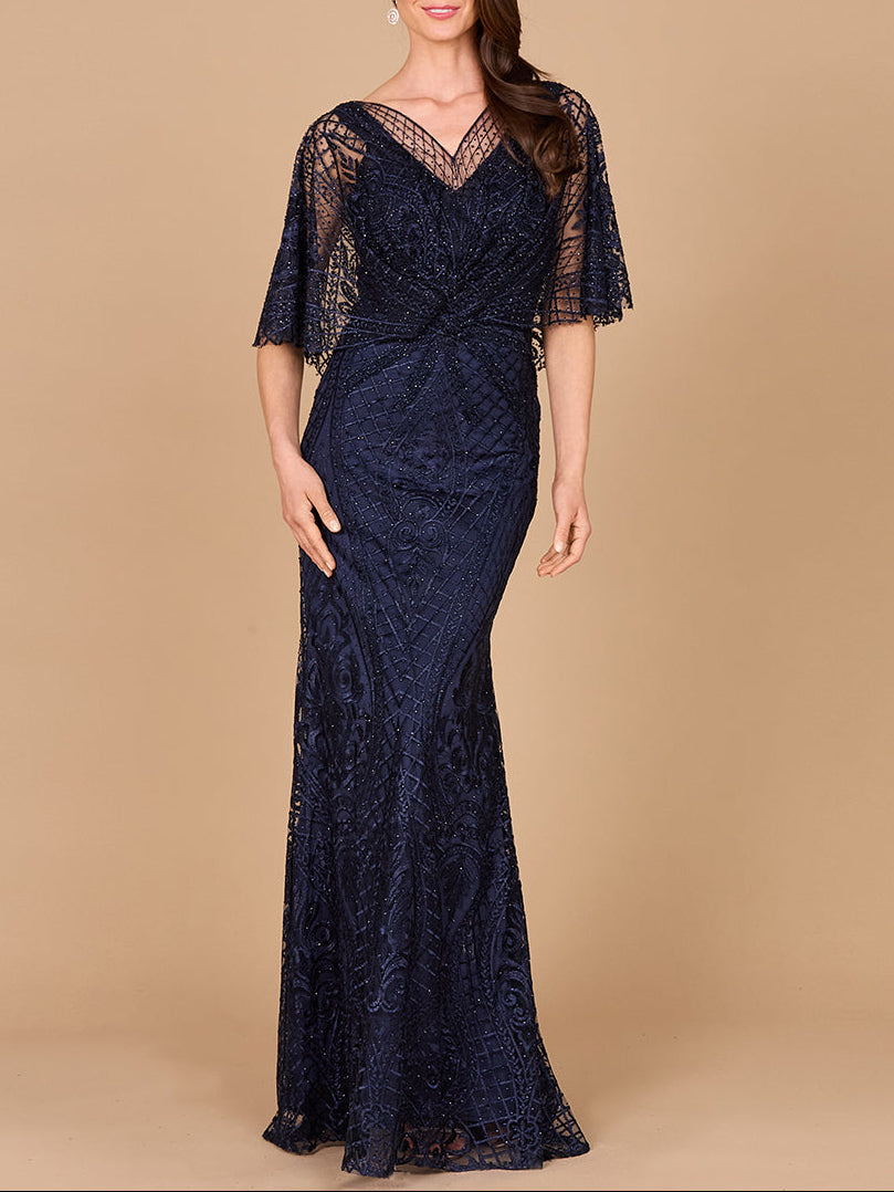 Lara 29673 - Cape Sleeve Mermaid Gown - JUSTLUXURY