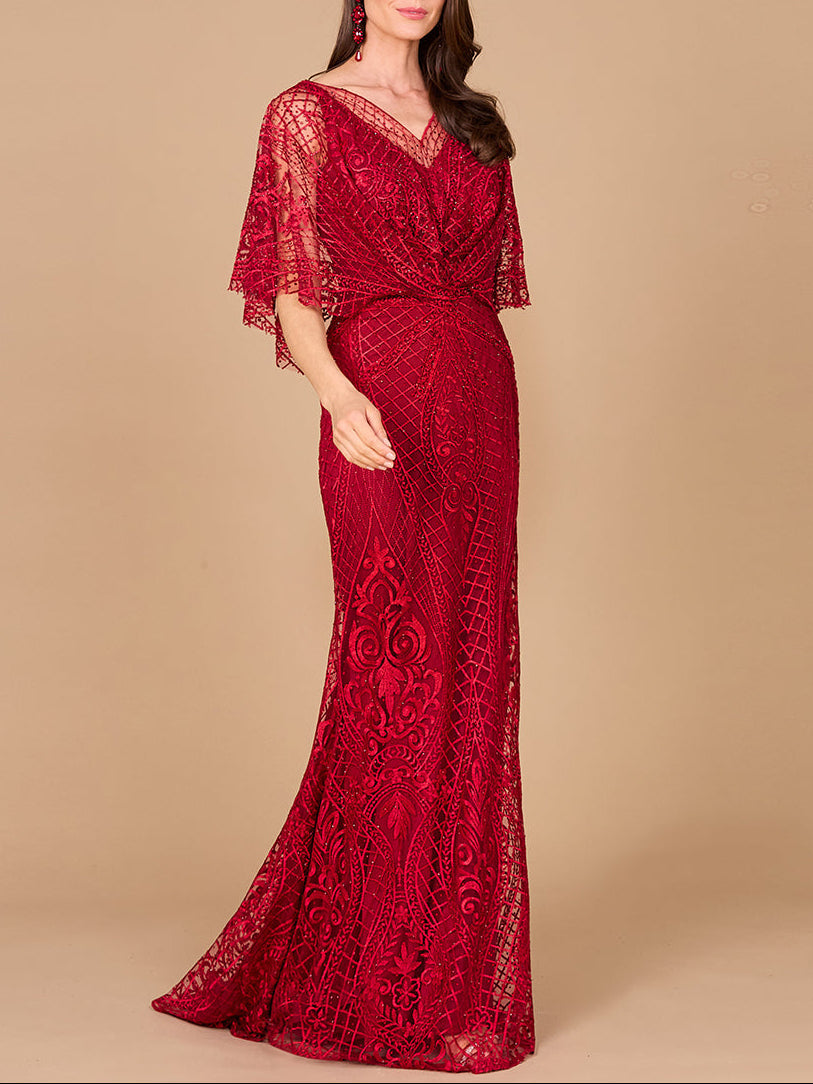 Lara 29673 - Cape Sleeve Mermaid Gown - JUSTLUXURY