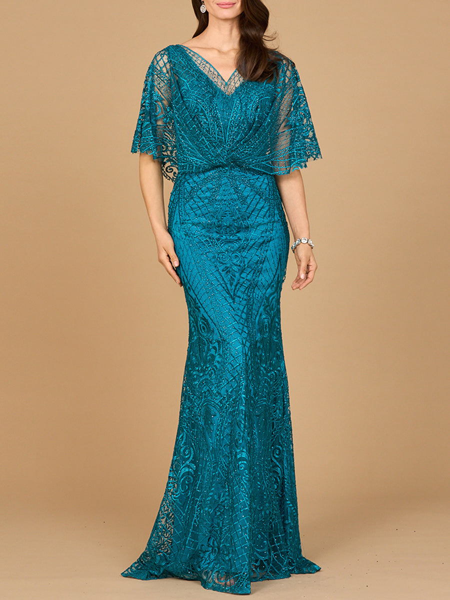Lara 29673 - Cape Sleeve Mermaid Gown - JUSTLUXURY
