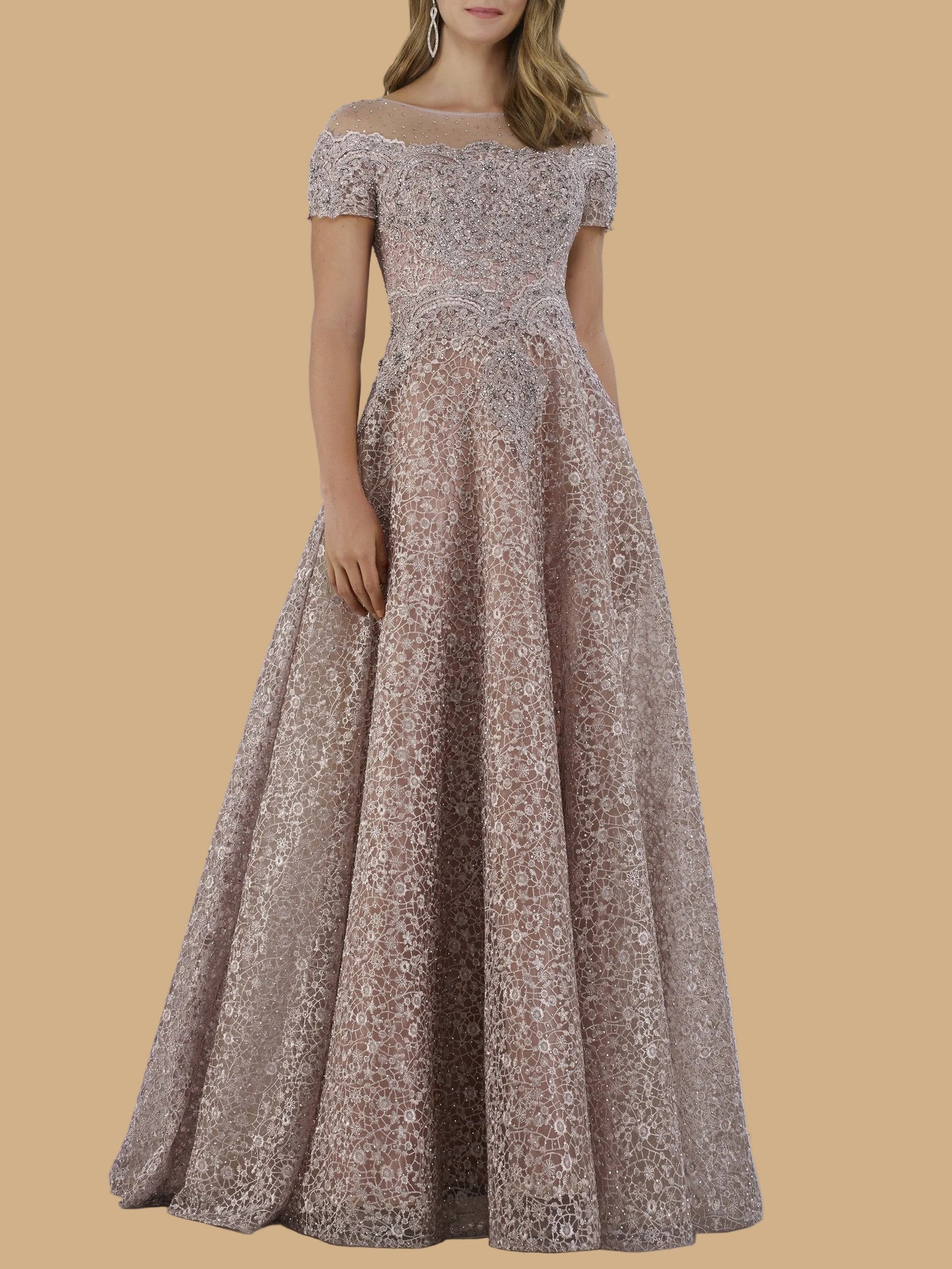 Sheer Off Shoulder Ball Gown | Lara 29765 - JUSTLUXURY