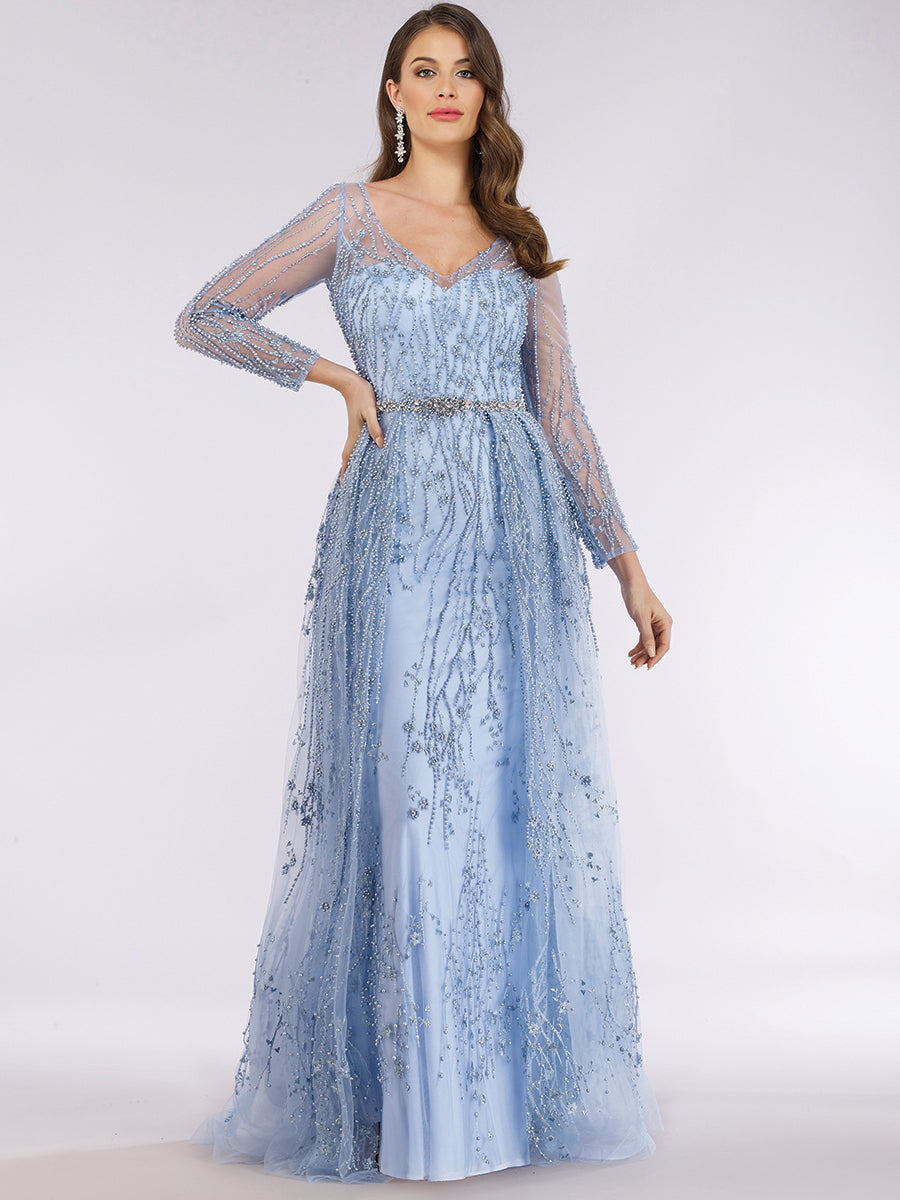 Lara 29782 - Beaded Lace Overskirt Ballgown - JUSTLUXURY