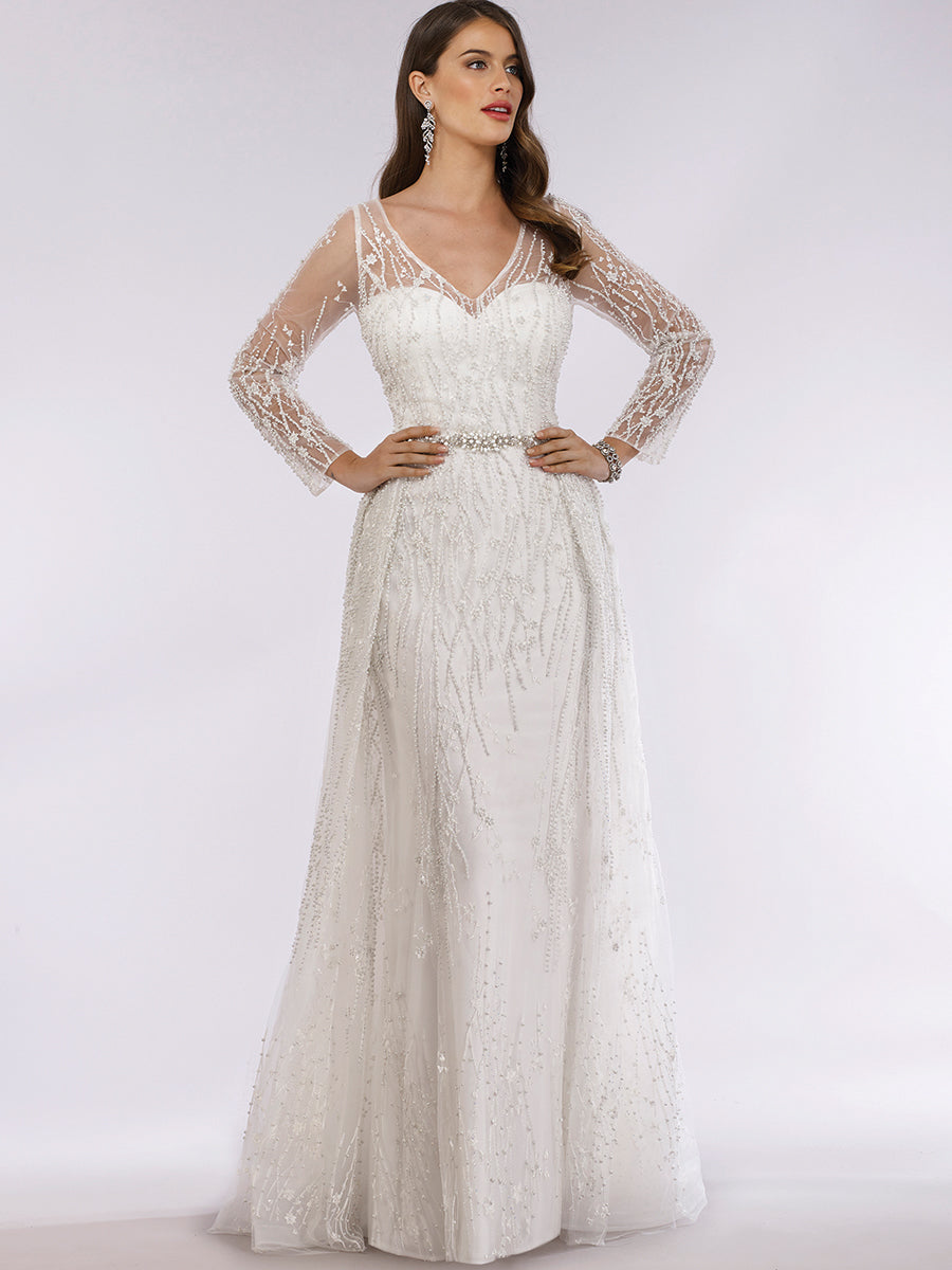 Lara 29782 - Beaded Lace Overskirt Ballgown - JUSTLUXURY