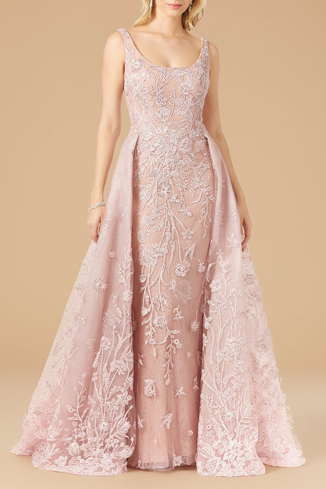 Overskirt Lace Fitted Gown - JUSTLUXURY