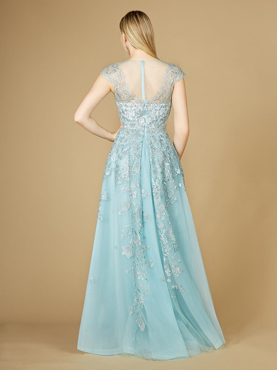 Lara 29798 - Floral Appliques high neck ball gown - JUSTLUXURY