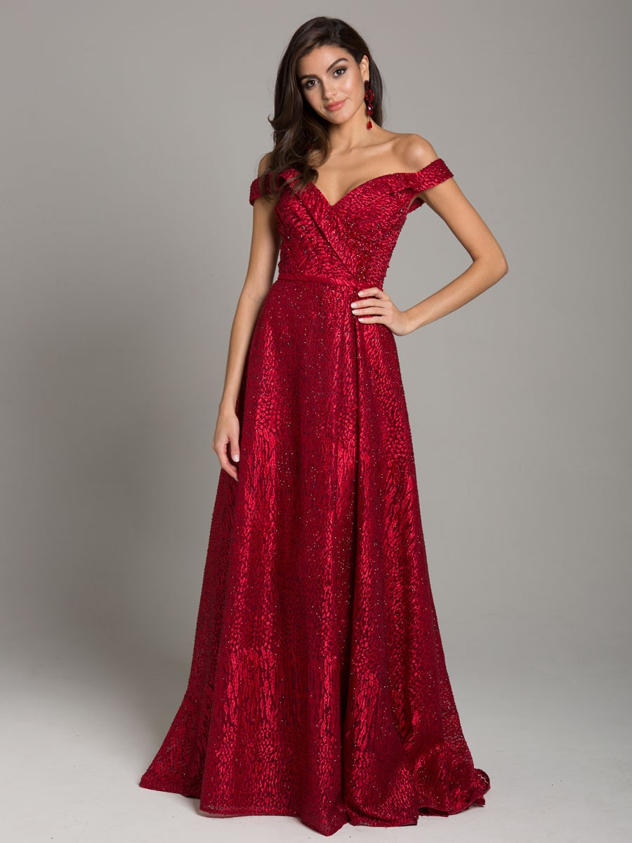Tonal Beaded Off Shoulder Ballgown - JUSTLUXURY