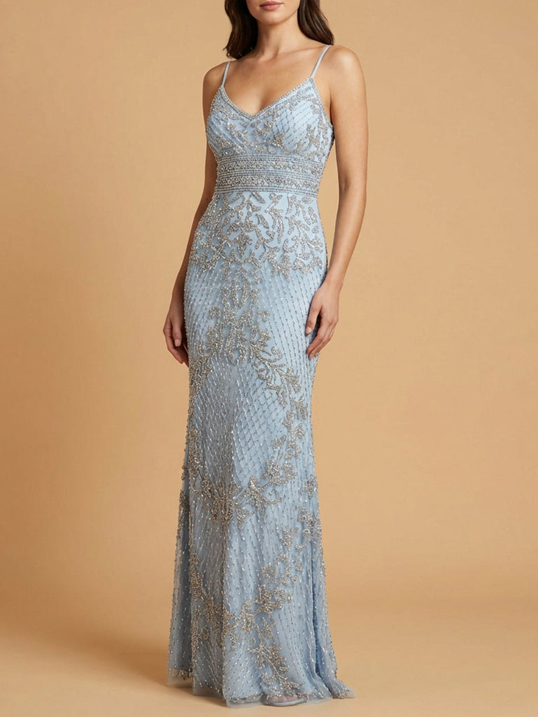Body Con V-neck Beaded Dress | Lara 29904 - JUSTLUXURY