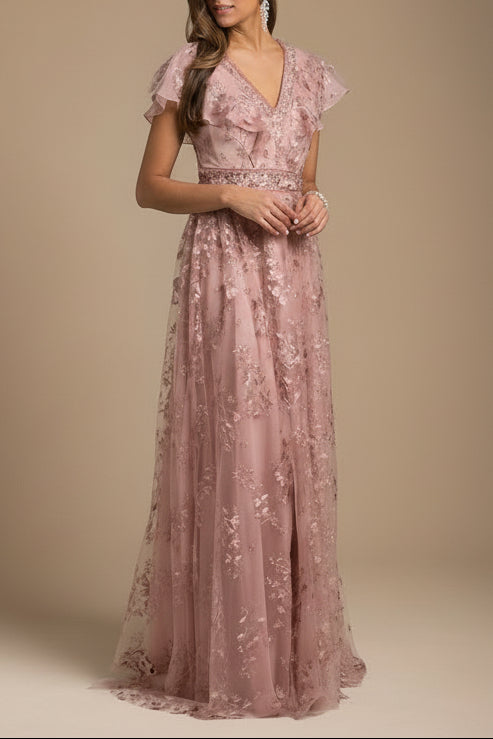 Lara 29966 - Lace, V-Neck Dress - JUSTLUXURY