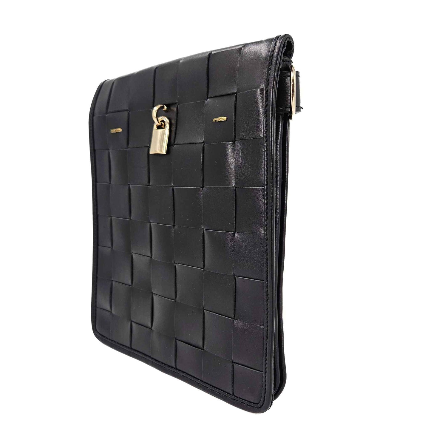 Woven Leather Black Crossbody Bag