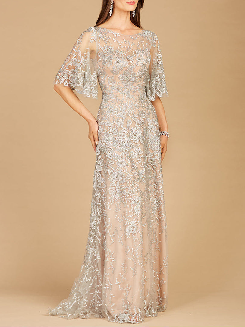 Lara 33277 - Cape Sleeve Mother's Gown - JUSTLUXURY