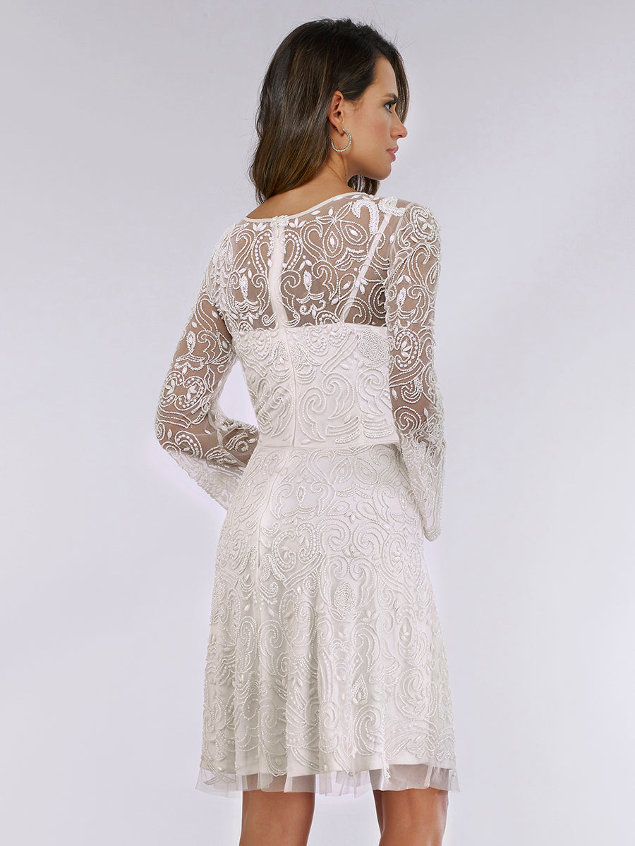 Lara Eliza Beaded A-line Bell Sleeve Bridal Short Dress - JUSTLUXURY