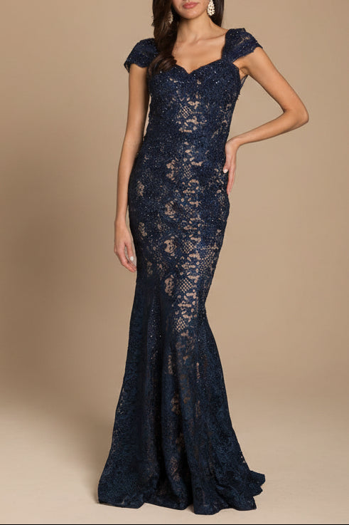 Lara 33491 - Fitted Lace Mermaid Gown OUTLET - JUSTLUXURY