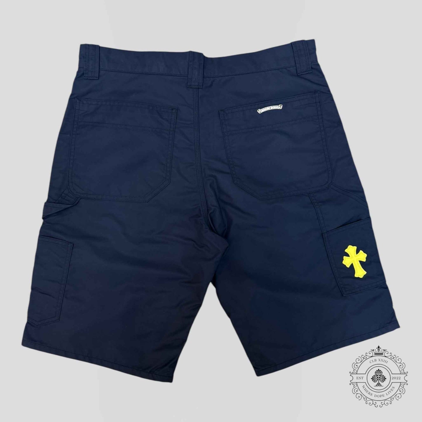 Chrome Hearts Nylon Leather Knee Shorts in Navy