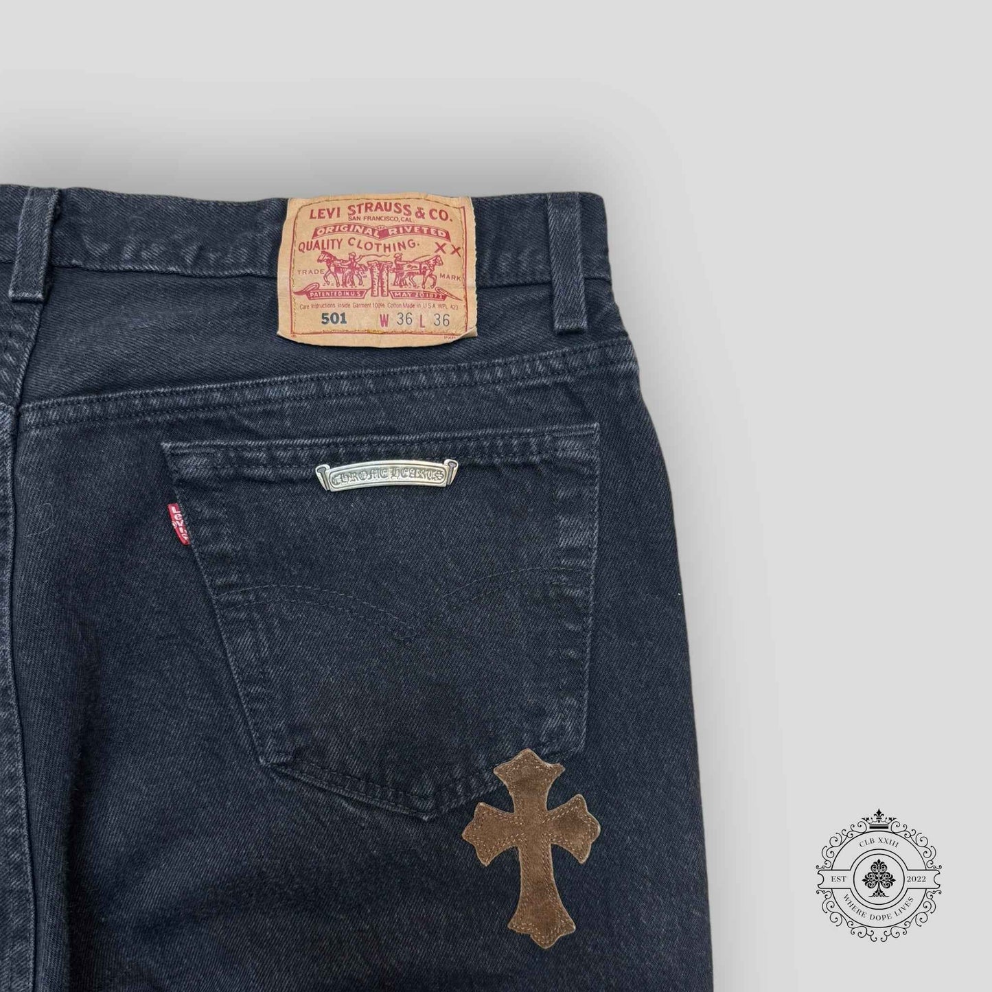 Chrome Hearts Green / Brown Cross Patch Jeans