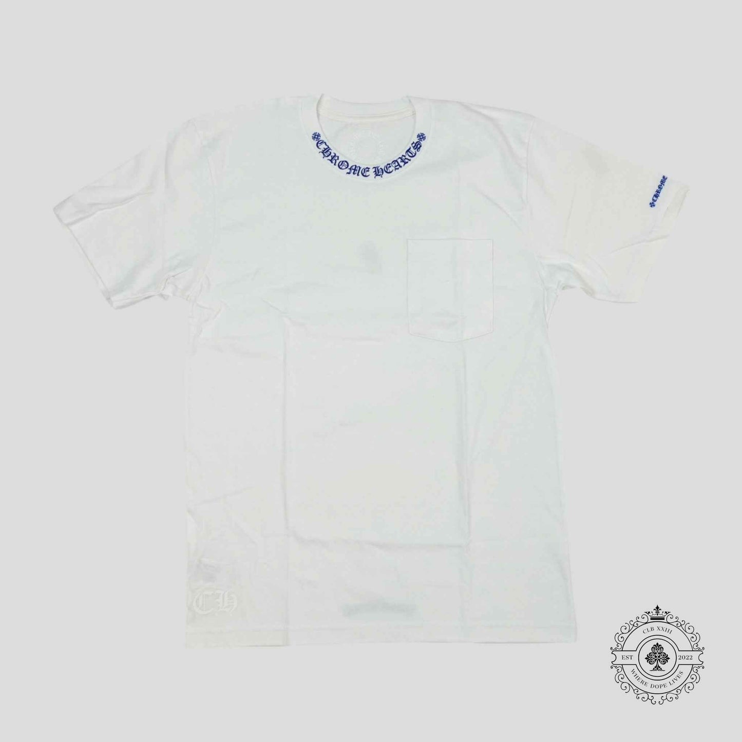 Chrome Hearts Neck Logo Tee in White/Blue