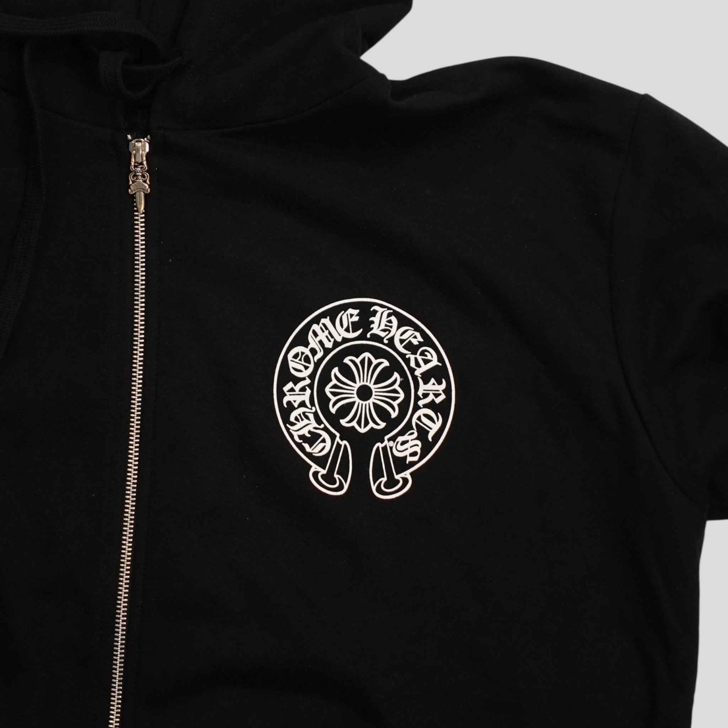 CHROME HEARTS MIAMI EXCLUSIVE HORSESHOE LOGO ZIP-UP HOODIE - BLACK