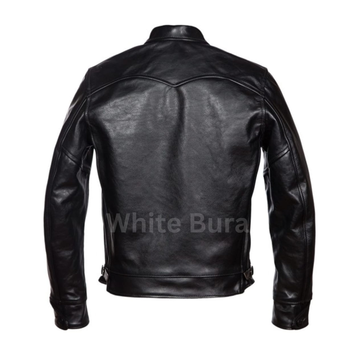 Men's Black Vintage Leather Jacket with Button Cuffs