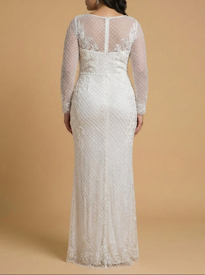 High Neck, Long Sleeve Beaded Wedding Gown | Lara 51004 - JUSTLUXURY