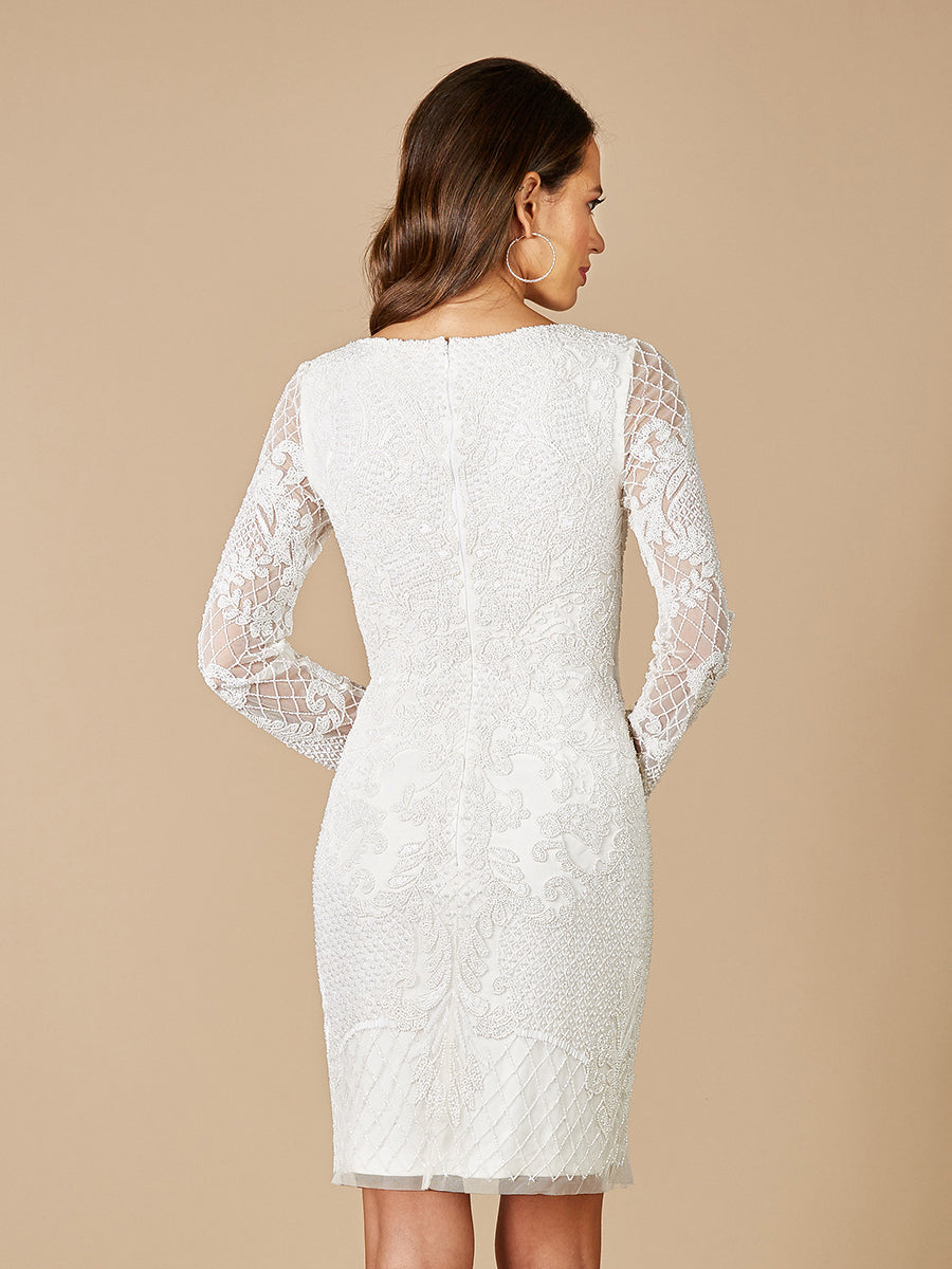 Lara Carla Long Sleeve Beaded Lace Mini Dress - JUSTLUXURY