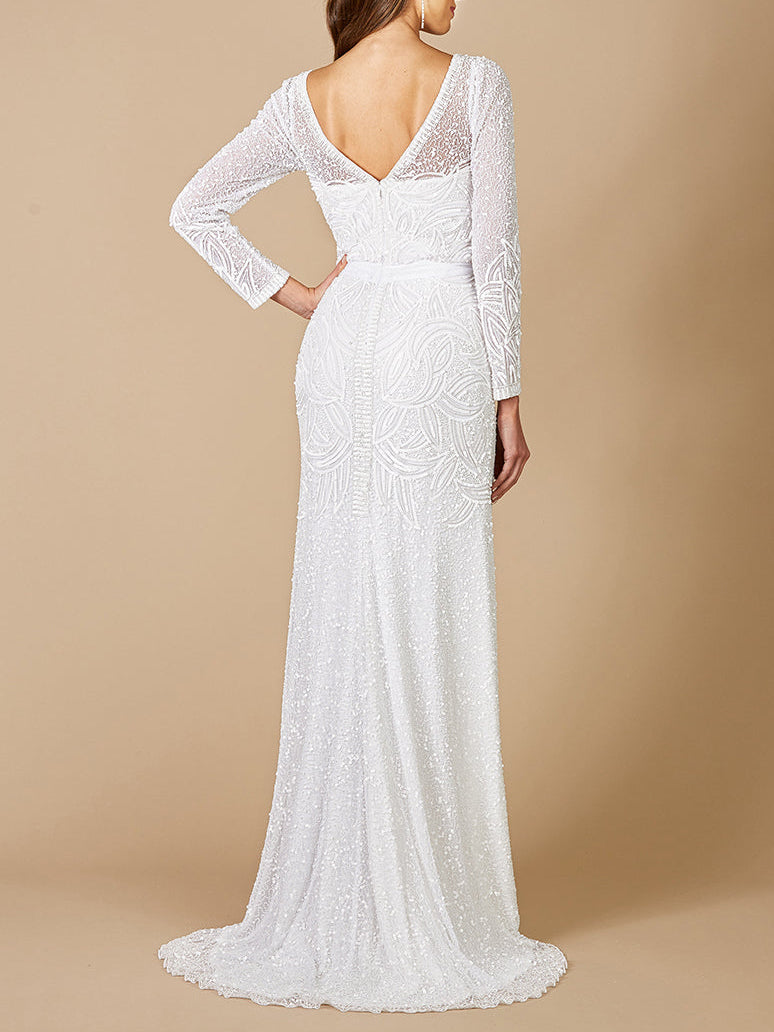 Lara Grant Long Sleeve Beaded Wedding Dress - JUSTLUXURY