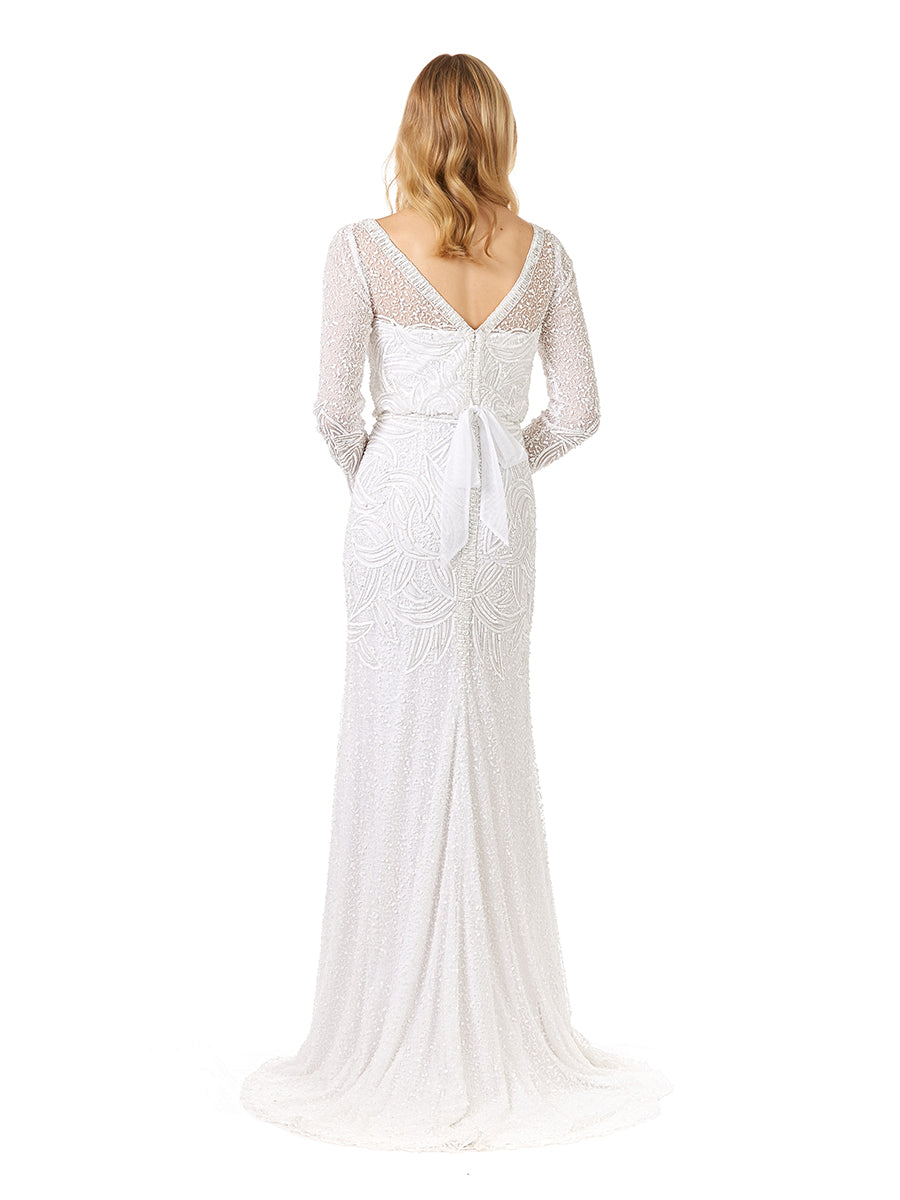 Lara Grant Long Sleeve Beaded Wedding Dress - JUSTLUXURY
