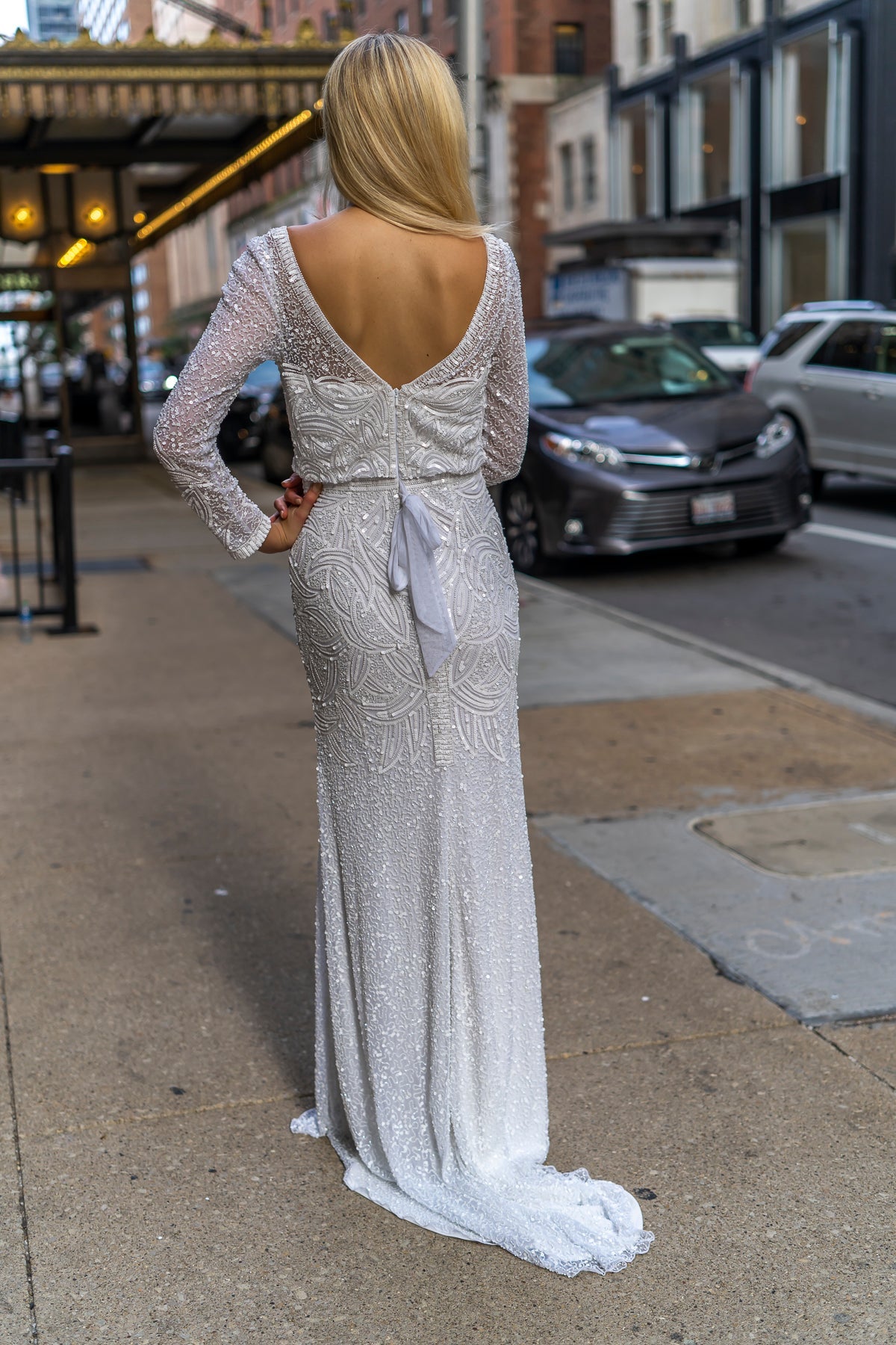 Lara Grant Long Sleeve Beaded Wedding Dress - JUSTLUXURY