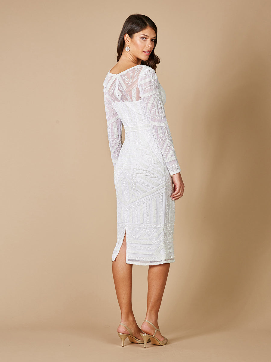 Lara Gloria Long Sleeve Beaded Midi Dress - JUSTLUXURY