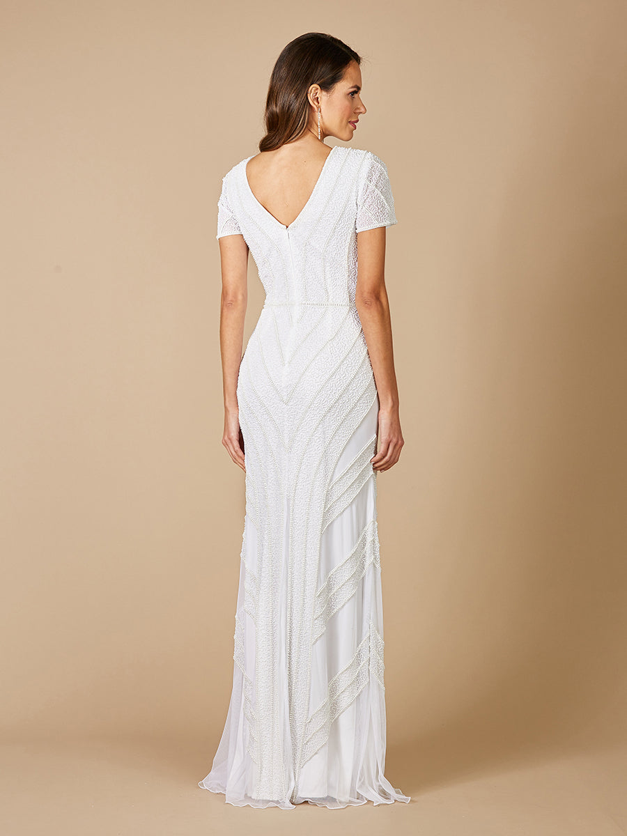 Lara Gabriella Beaded Plunge Wedding Dress - JUSTLUXURY