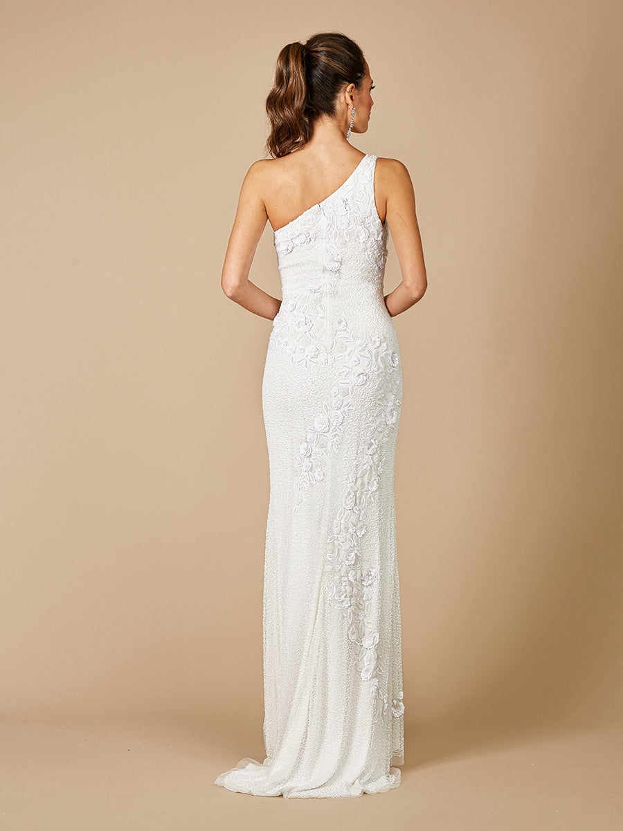 Lara Fleur One Shoulder Floral Beaded Wedding Gown - JUSTLUXURY