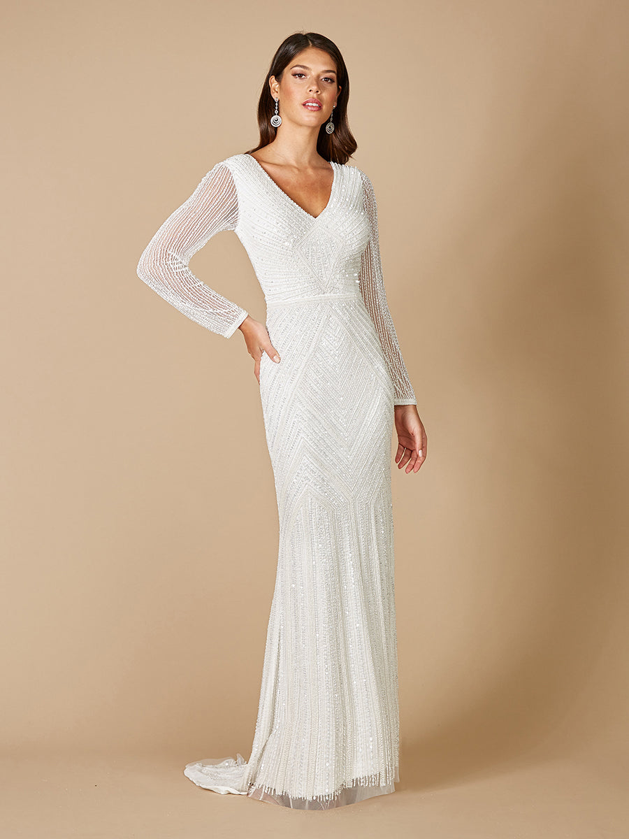 Lara Finley Sheer Sleeve Wedding Gown - JUSTLUXURY