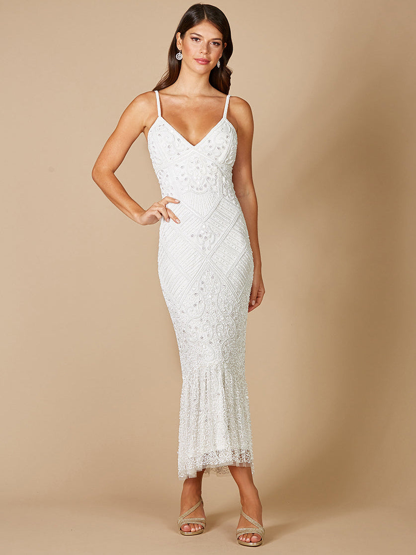 Lara Fae V-Neck Spaghetti Strap Wedding Gown - JUSTLUXURY