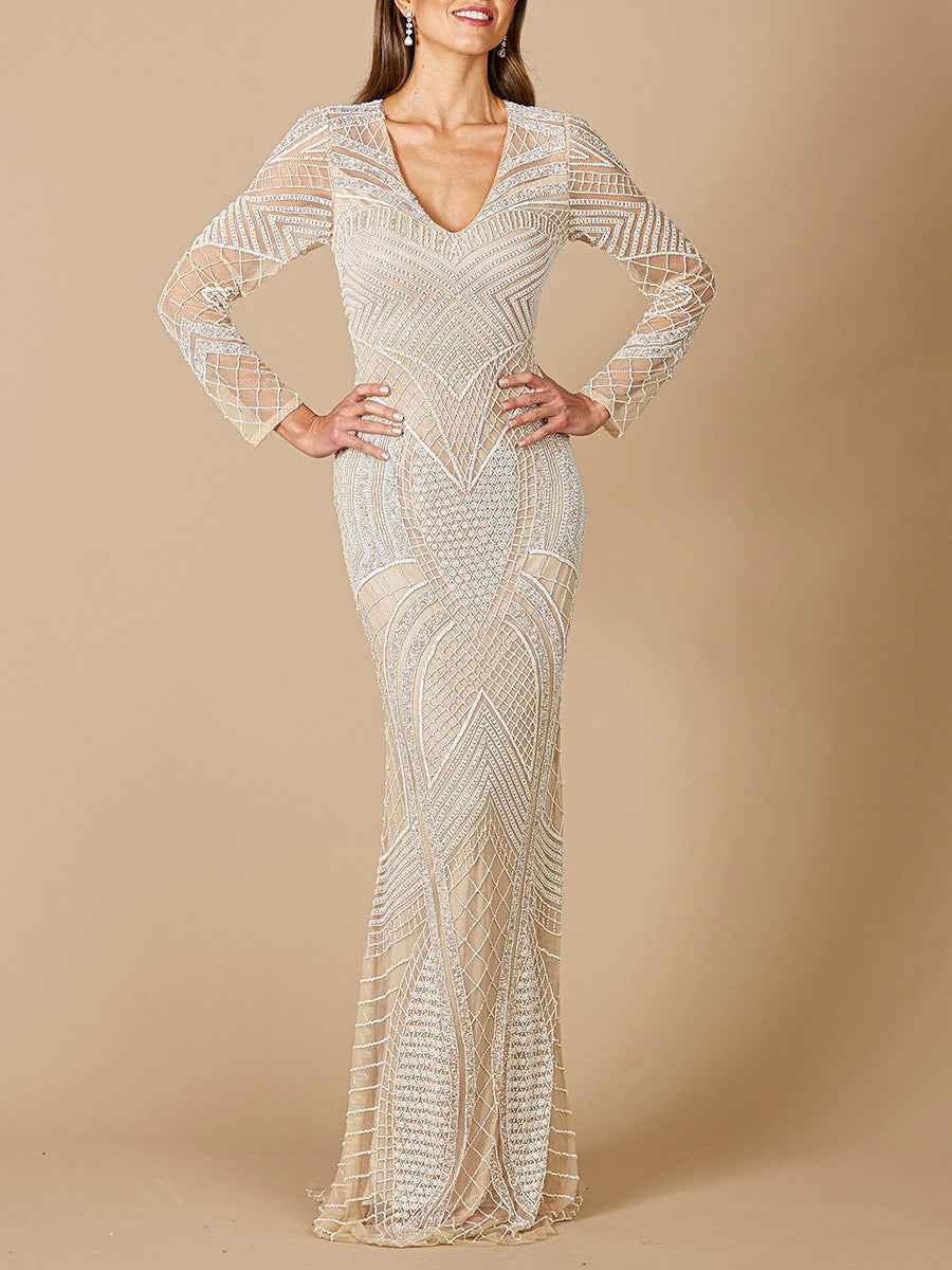 Haley Beaded Dress Nude/Ivory Bridal