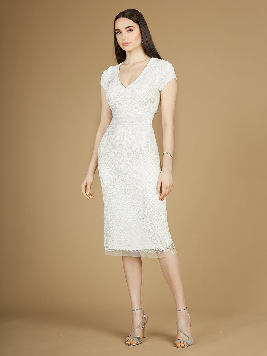 Cap Sleeve Midi Bridal Gown - JUSTLUXURY