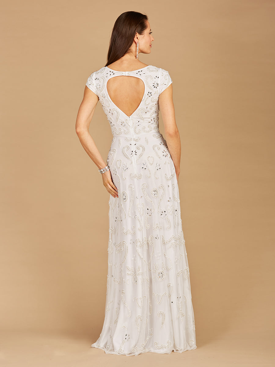 Cap Sleeve Beaded Bridal Gown - JUSTLUXURY