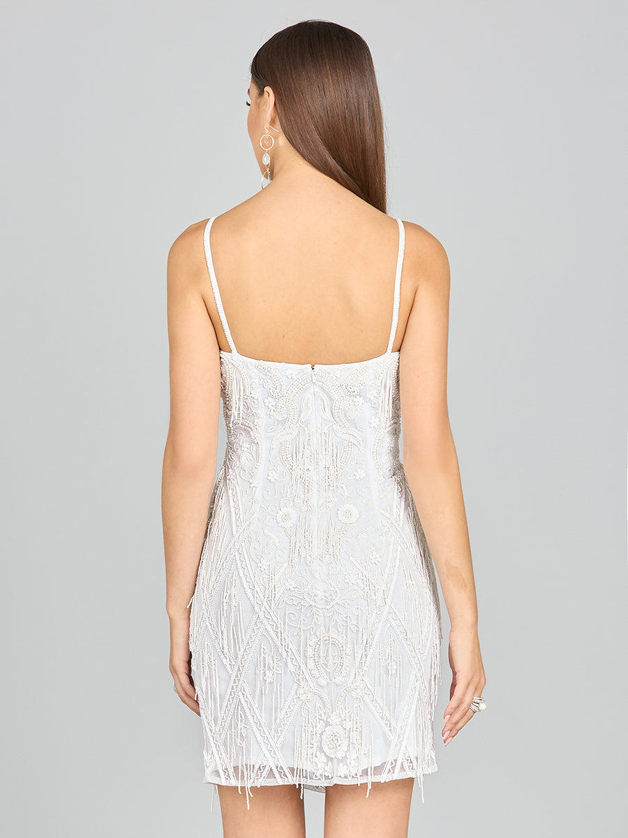 Spaghetti Strap Fringe Bridal Cocktail - JUSTLUXURY