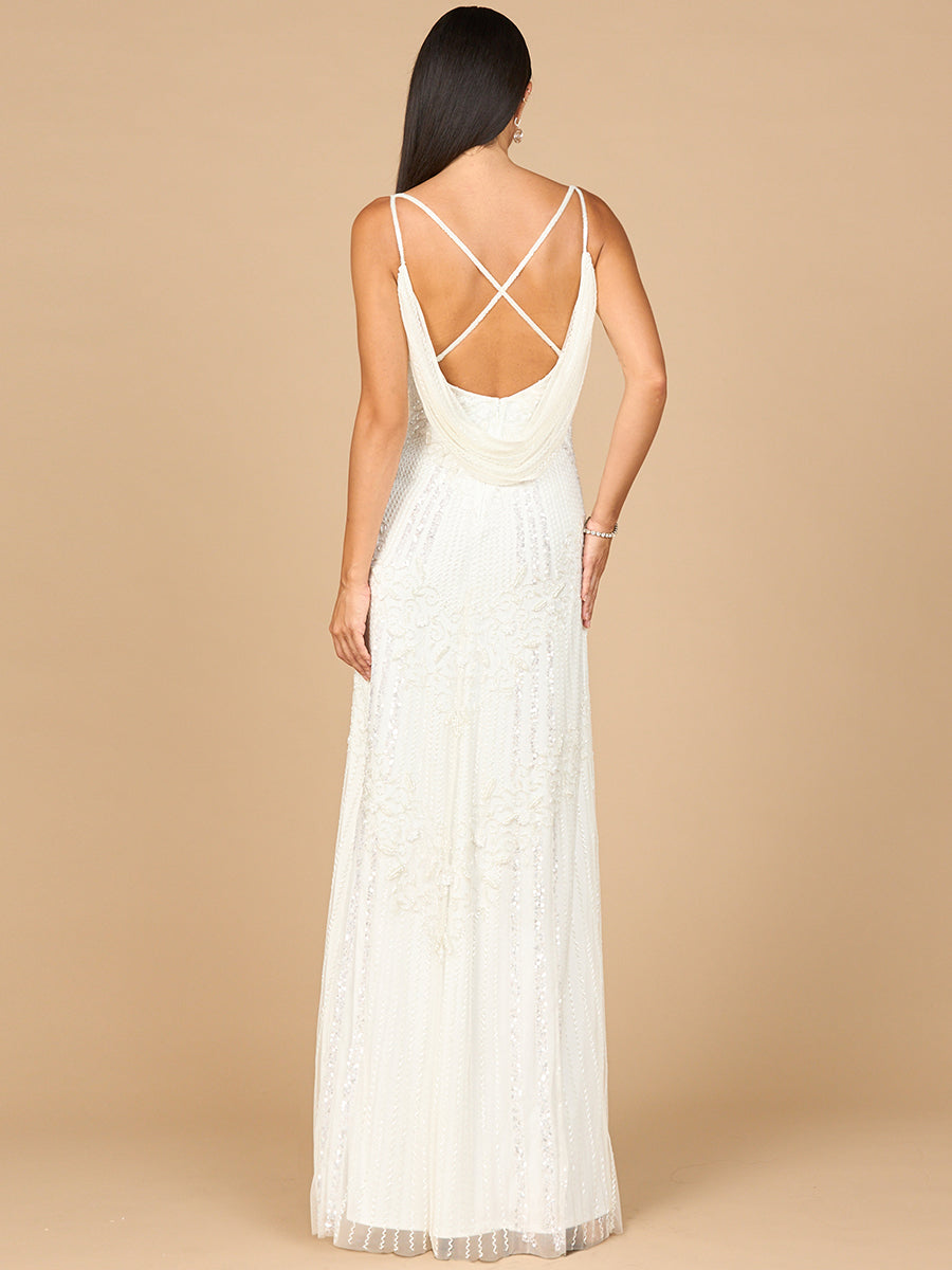 Beaded Gown with Cowl Back - JUSTLUXURY