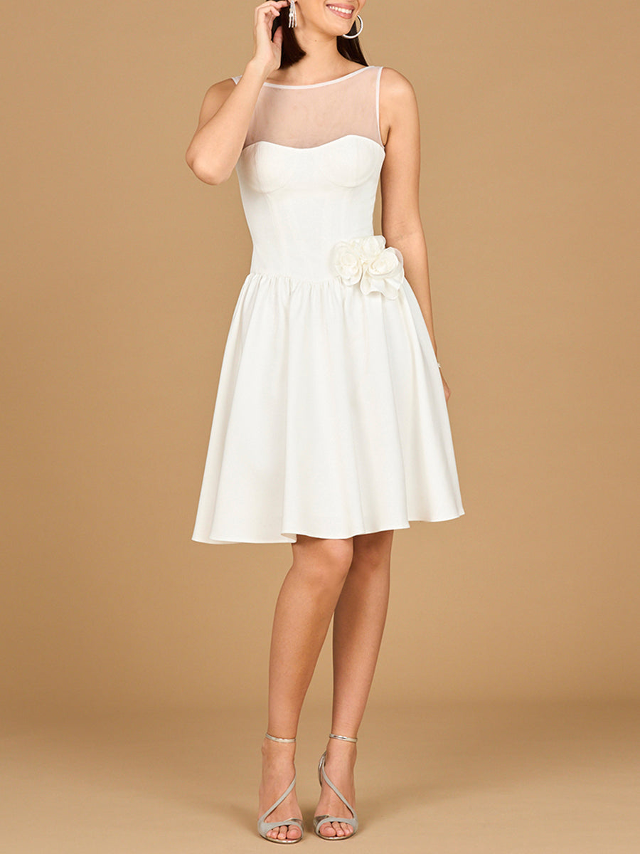Illusion Neck Bridal Midi Dress - JUSTLUXURY