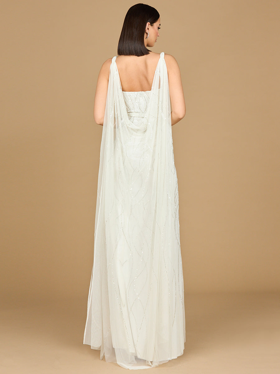 Lara 51214 - Beaded Wedding Gown with Cape - JUSTLUXURY