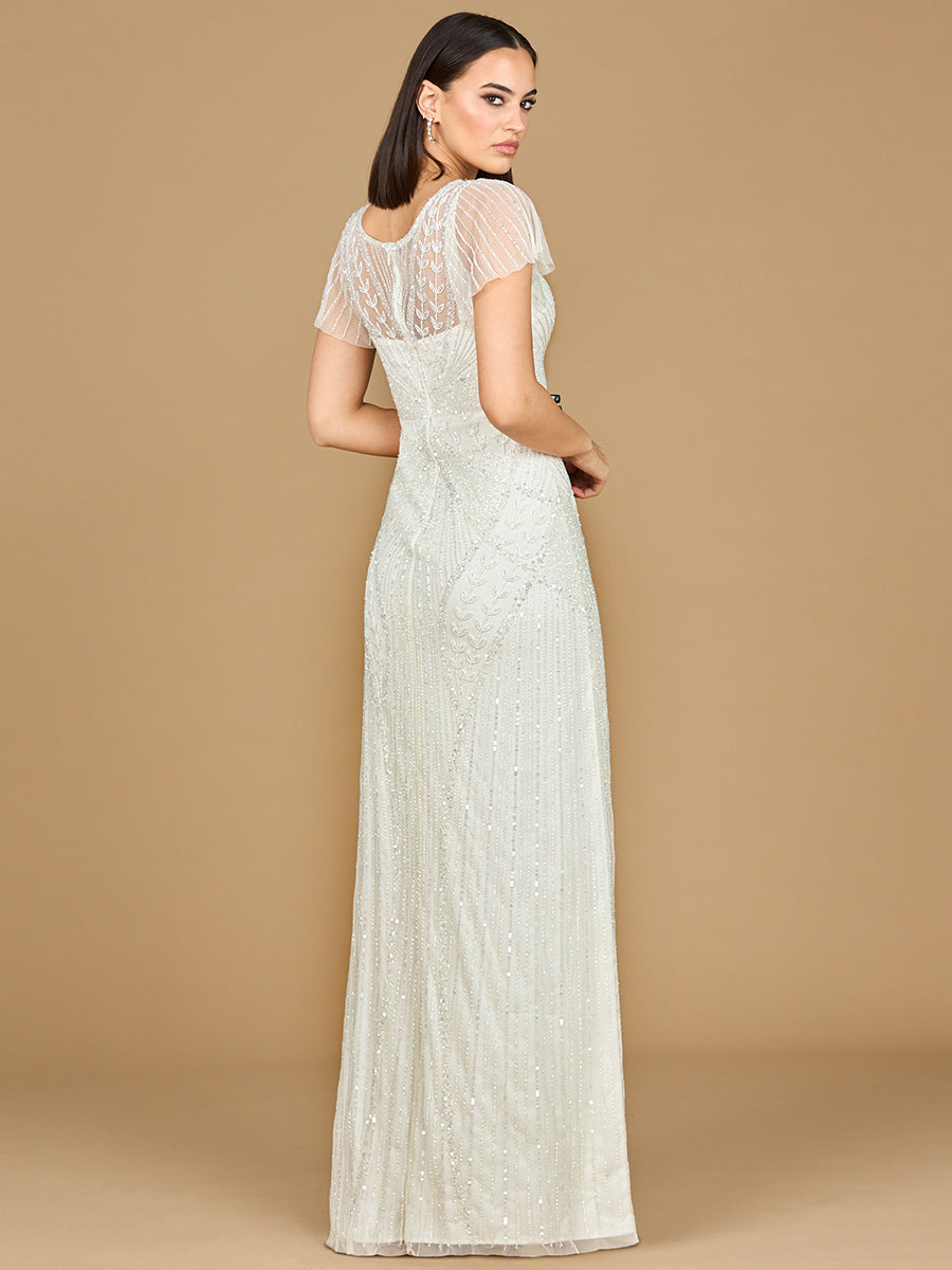 Beaded Flutter Sleeve Wedding Gown | Lara 51219 - JUSTLUXURY