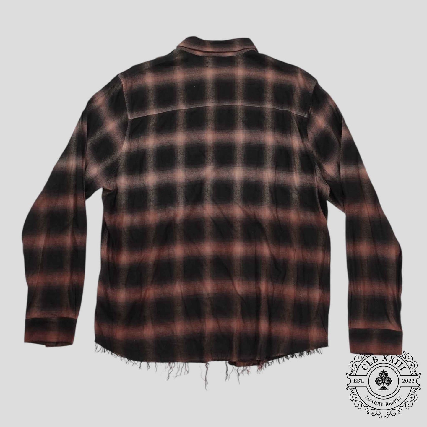 Amiri Distressed Plaid Button Up in Brown