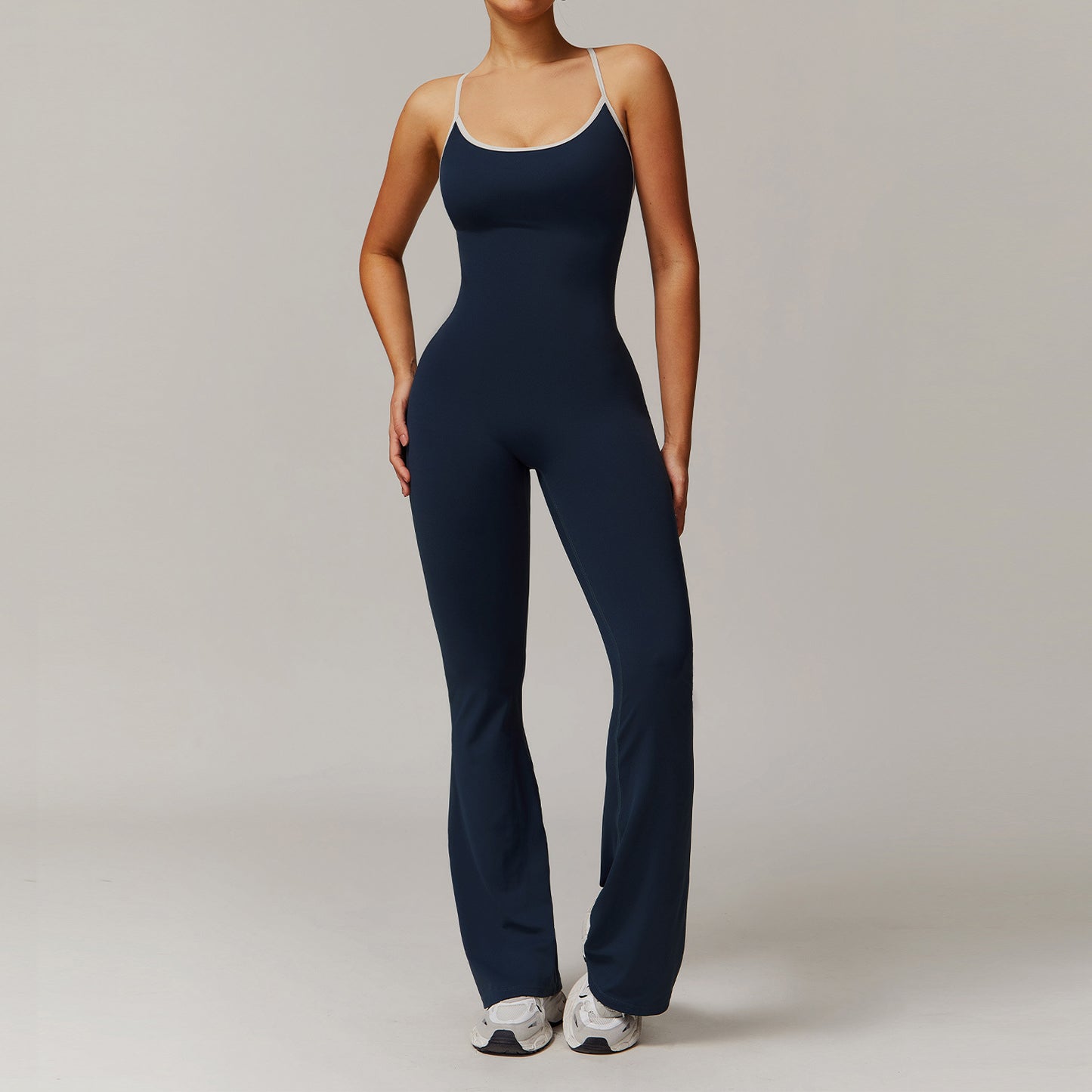 Cross back trumpet jumpsuit