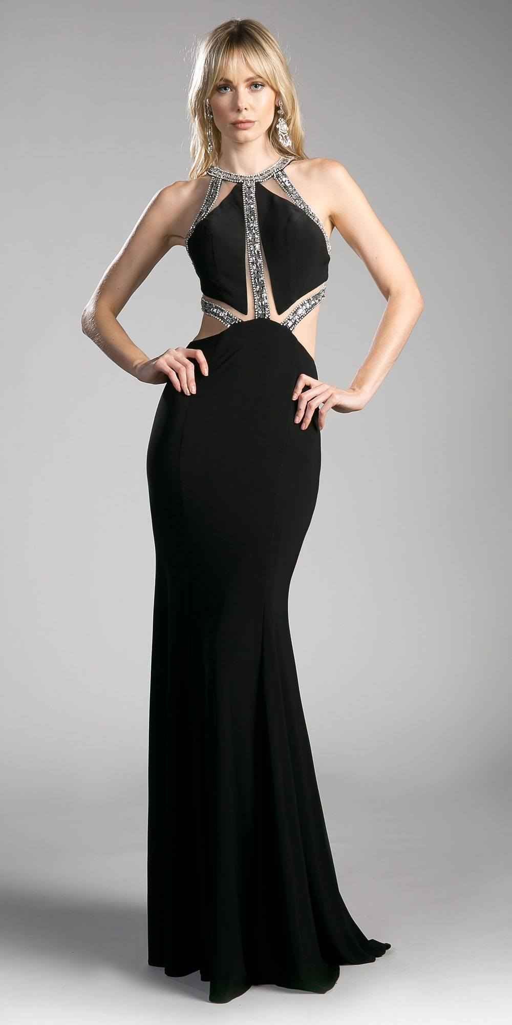 Cinderella Divine 62139 Beaded Cut Out Floor Length Dress