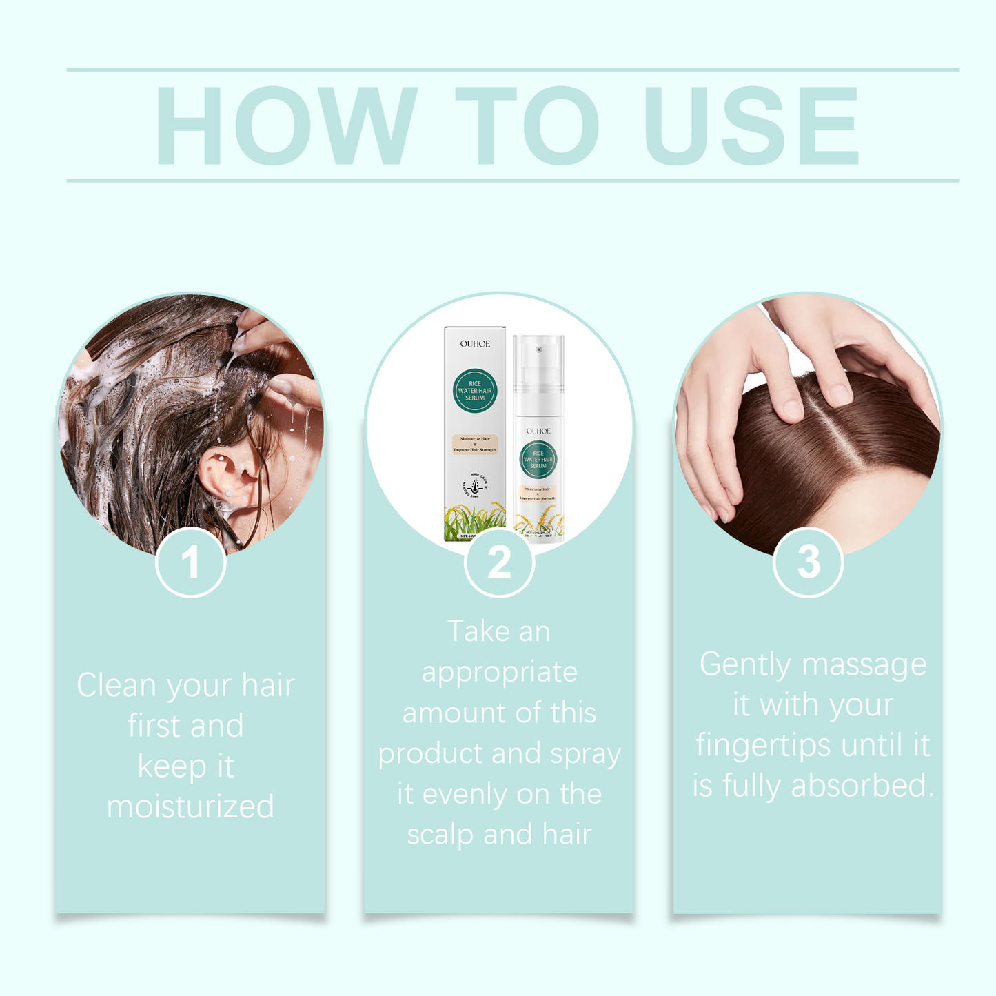 OUHOE Rice Water Hair Repair Spray, Scalp Repair Nourishes Dry And Irritated Hair Moisturizing Hair Treatment Spray