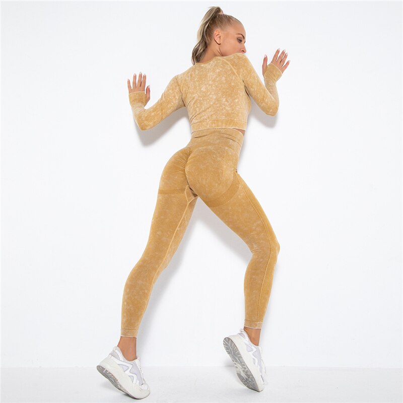 Fitness Gym Sets 2pcs Sports Push Up Suits High Strech Strunch Yoga Leggings Sets Workout Outfit Women Running Yoga Suits
