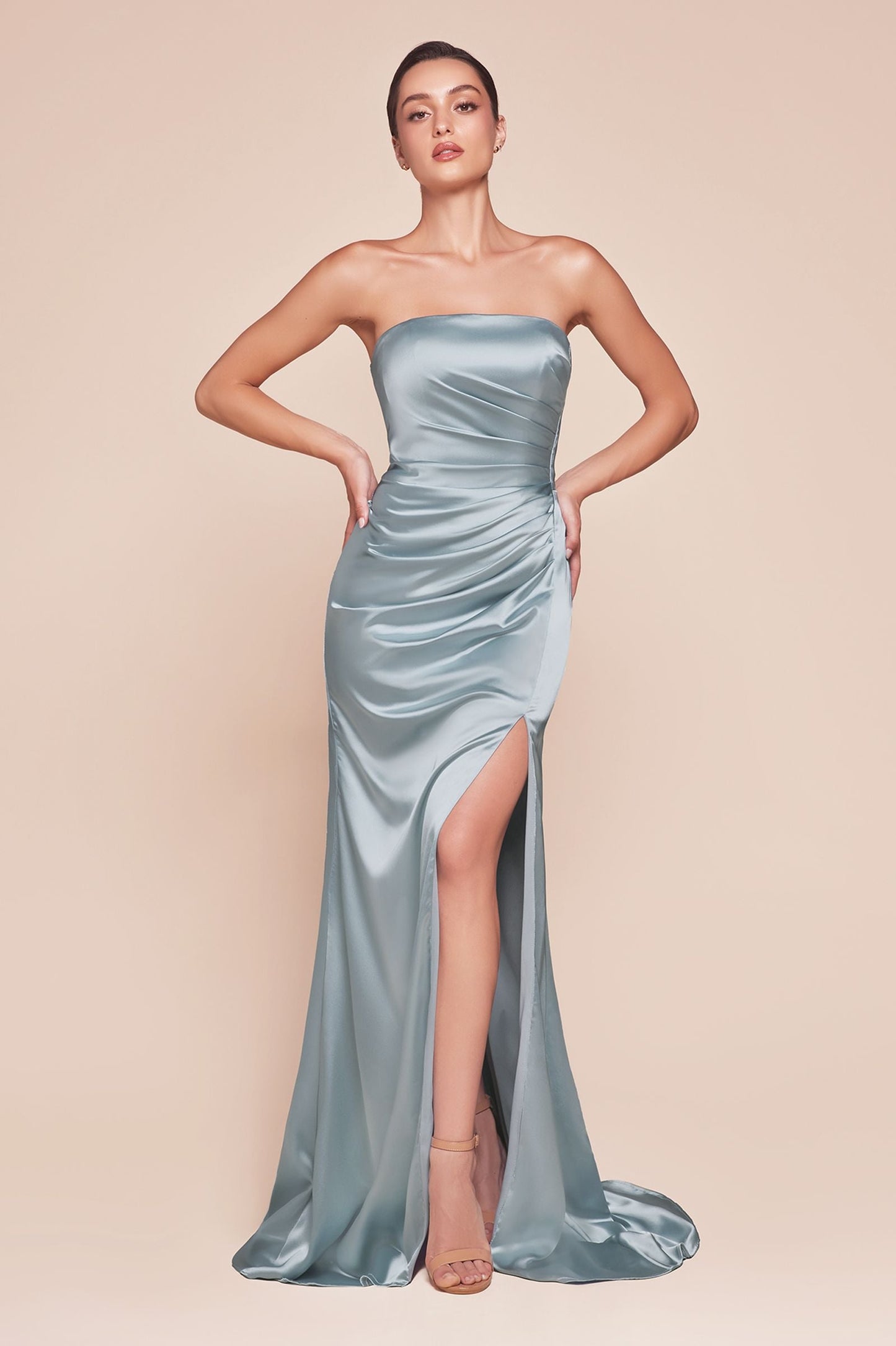 Ladivine 7451 Dress Strapless Satin Gown with Sash