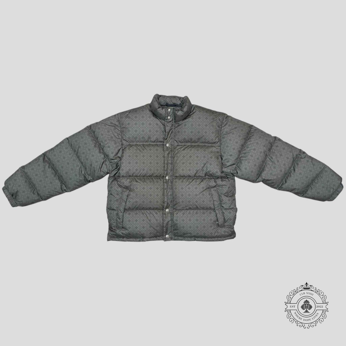 Chrome Heart Plus Pattern Puffer Jacket in Olive Green
