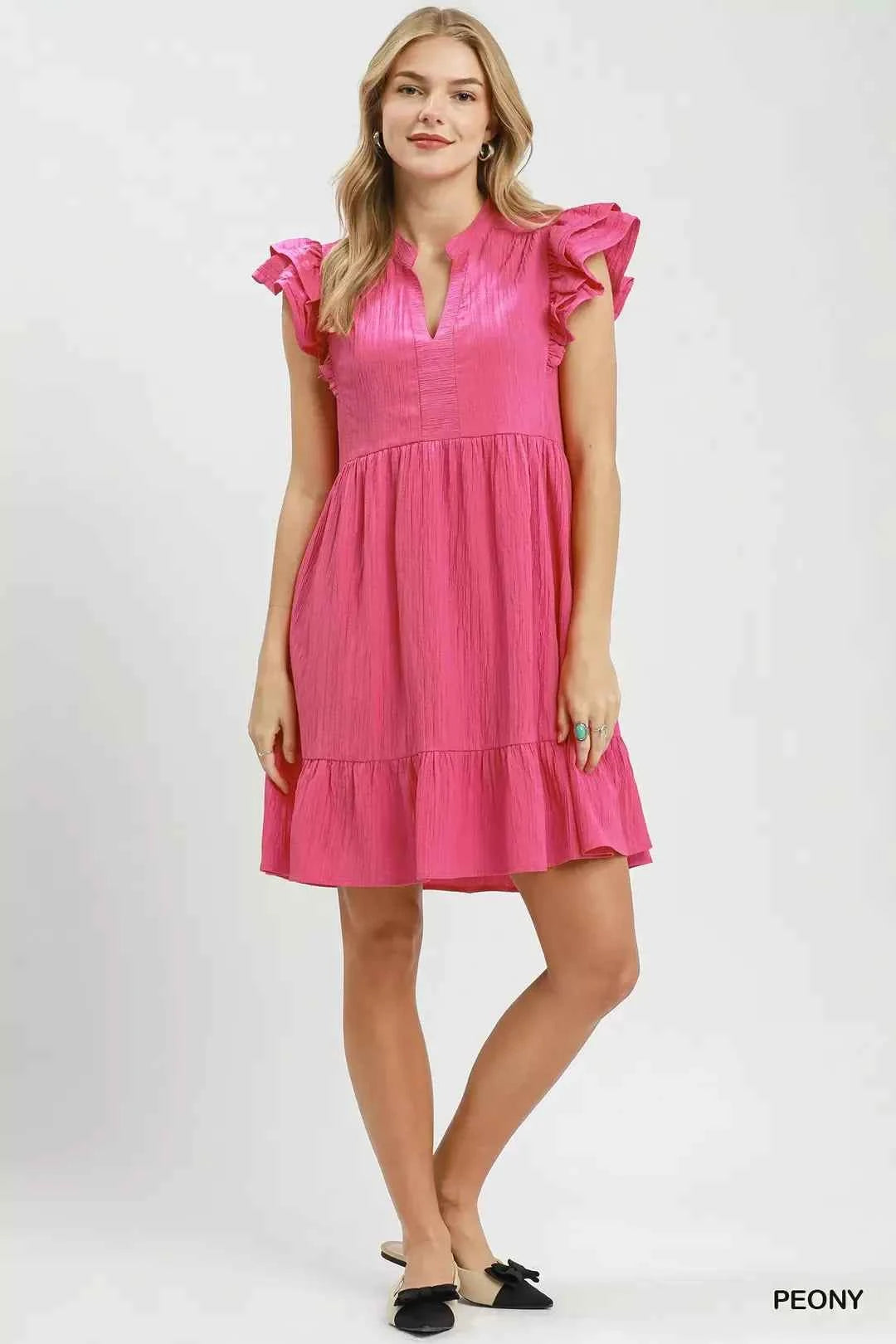 Umgee Ruffle Sleeve Babydoll Dress